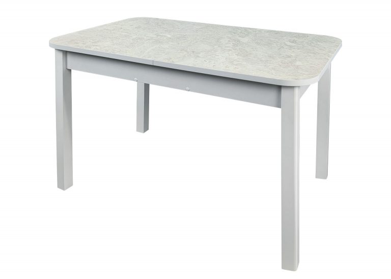 Стол Премьер раздвижной 120 x 80 (+50) см / Прямоугольный / Пластик Королевский опал светлый / Опора 9 (дерево) Белая РУСТ